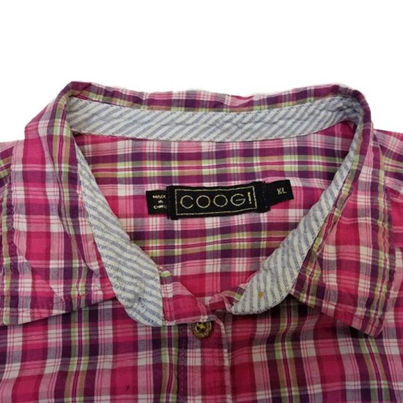 COOGI Pink Plaid Tartan Button Down Shirt Top XL - Picture 5 of 5